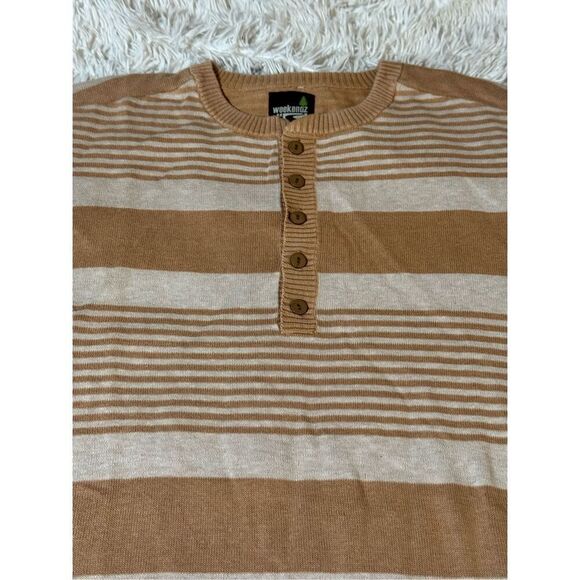 Weekendz off henley crew neck stripe Pullover sweatshirt L - Picture 3 of 6